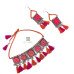 Oxidized Afghani Style Beaded Tassel with Silk Threads Choker Necklace Set with Earrings