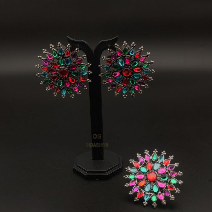 Total Fashion Silver Oxidised Jewellery Mirror Work Earring for Women &  Girls, Multi-Colour : Amazon.in: Fashion