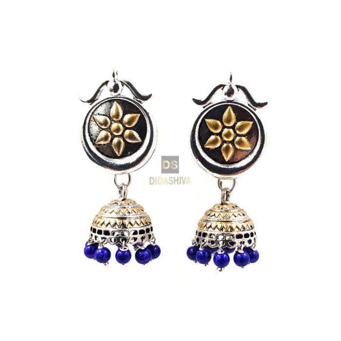 German Silver flower Colourful Jhumaki Dangler Earrings German Silver flower Colourful Jhumaki Dangler Earrings