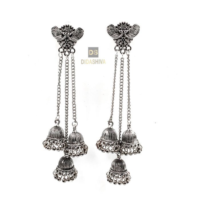 German Silver Peacock Jhumaki Dangler Earrings German Silver Peacock Jhumaki Dangler Earrings