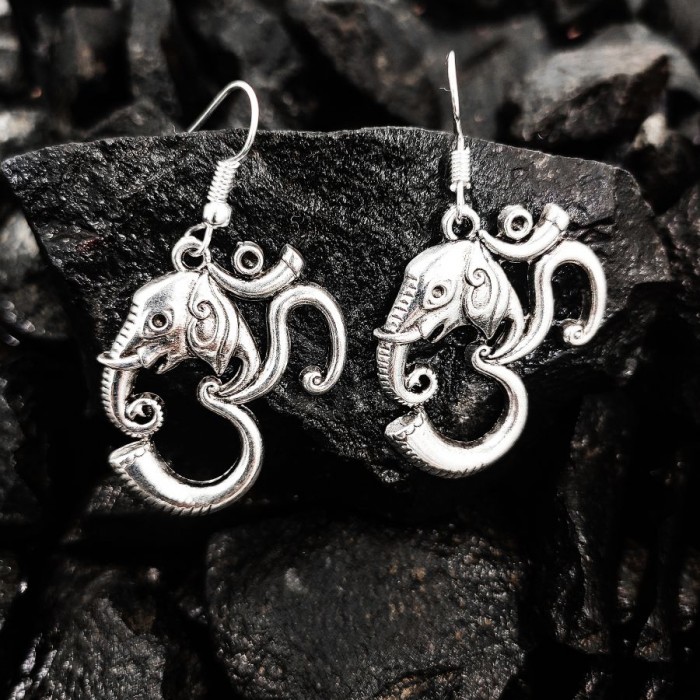 German Silver Om And Ganesha Dangler Earrings