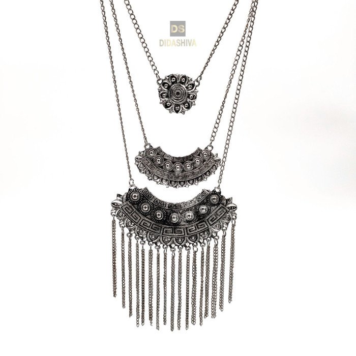 Oxidised Silver Plated Traditional Turkish Style Tribal Chain long Necklace 
