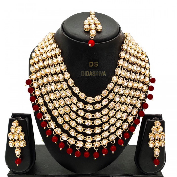 Fancy Gold Plated Kundan Pearl Necklace Set
